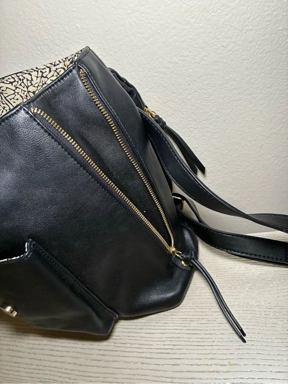 INC International Concepts Black Leather Flap Backpack